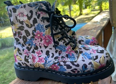 T.U.K. Boots T2228 Anarchic 7 Loch In Pink Leo & Floral Sublimation Print 38 - Image 1 of 4