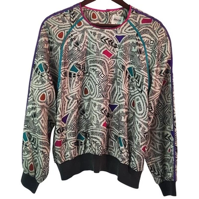 Винтажная блузка Leslie Fay размер S яркое юго-западное перо и геометрический принт - Изображение 1 из 4