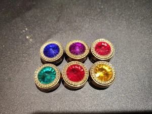 Set Of 6 Vintage Colorful GOLD TONE Button Bell Covers Rare - Picture 1 of 3
