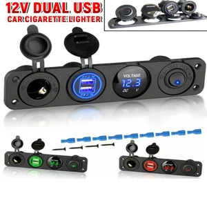 4in1 Panel Dual USB Steckdose Ladegerät + LED Voltmeter & 12V Steckdose für Auto Boot - Bild 1 von 39