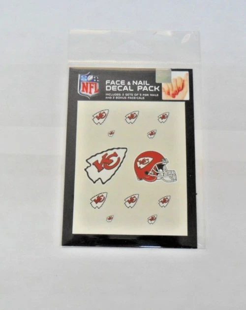 KANSAS CITY CHIEFS 10 CALCOMANÍAS PARA UÑAS Y 2 CALCOMANÍAS FACIALES TATUAJES ENVÍO GRATUITO Foto 1 de 1