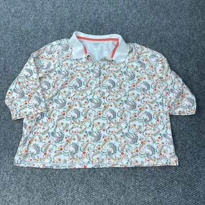 Camisa polo Lands' End para mujer 2X blanca cachemira estampado floral algodón manga corta Foto 1 de 4