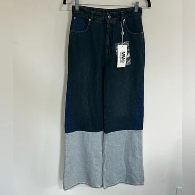 *NEW* MM6 Maison Margiela Three Tone Combo Denim Wide Leg Jeans Size 40 (US 4) - Image 1 of 4