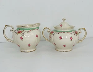 Grace Teaware Verde Vintage Rosa China Crema + Azúcar Shabby Chic Cottage - Imagen 1 de 13