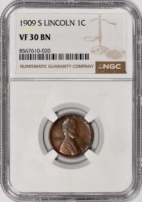 1909-S Lincoln One Cent 1c Penny NGC VF30 - Image 1 of 3