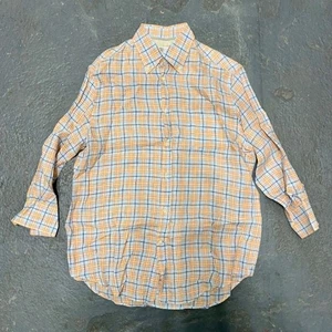 BRUNELLO CUCINELLI Orange Blue Linen Plaid Button Down Shirt size L - Picture 1 of 6