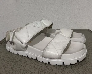 Prada Quilted Monolith Slung back Leather Sandal Sport Nappa Leather White Sz 38 - Picture 1 of 24