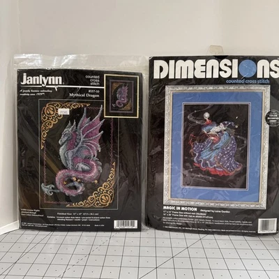 Dimensions Magic in Motion counted cross stitch wizard fantasy Janlynn Dragon  - Image 1 of 4