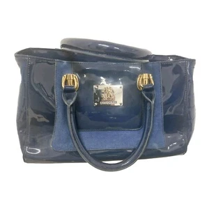 Roberto Cavalli Classic Blue Patent Suede Medium Shoulder Tote Bag 14" X 8.5" - Picture 1 of 3