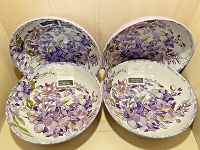 THE FARMHOUSE BY RACHEL ASHWELL NEW! 4 Farmhouse Rachel Ashwell Melamine Salad Soup Bowls Lavender Floral Purple