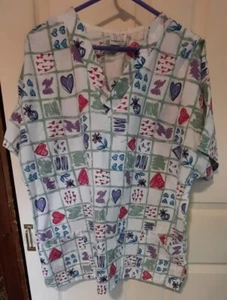 Fundamentals White Swan Scrub Top Multi-Colored Floral Print Chest 27"/L 28" - Picture 1 of 4