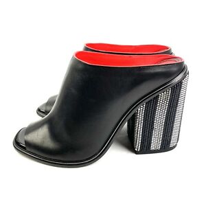 Proenza Schouler 36.5 Shoes Black Red Leather Silver Beaded Clog Slip On NEW