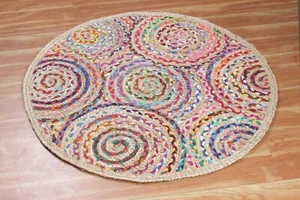 Rug Design Round Jute Cotton Carpet Handmade 100%Natural Area Floor Mat Room Rug - Picture 1 of 5