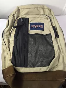 Vintage Jansport backpack suede leather bottom tan brow black mesh front Mexico - Picture 1 of 17
