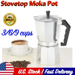 Aluminium Stove-Top Coffee Maker Manually Moka Pot 6, 9 Cups Cafetera Cubana - Picture 1 of 10