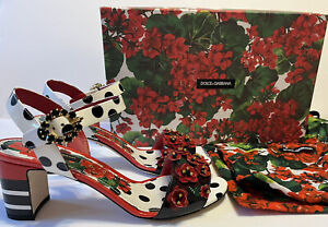 Dolce & Gabbana Polka Dot 3D Floral Embellished Heels NIB $1225 Size 37.5
