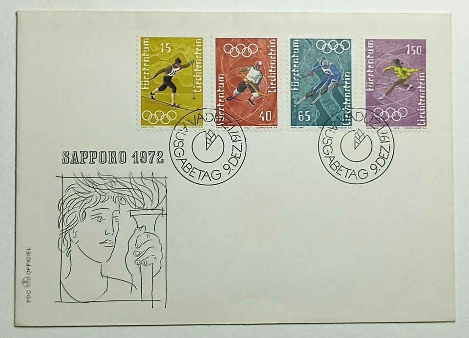 1971 Liechtenstein Sapporo Japan Olympic Games First Day Cover  #493-495-498-499 - Image 1 of 2