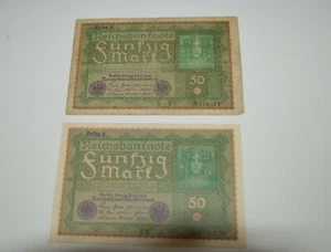 Plein De 2 1919 Allemagne Reichsbank 50 Mark Billets Banque Distribué Reihe 3 1 - Imagen 1 de 2