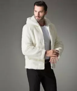 Men's Faux Fur Coat Winter Thicken Hooded Outwear Casual Short Furry Overcoat Sz - Picture 1 of 9