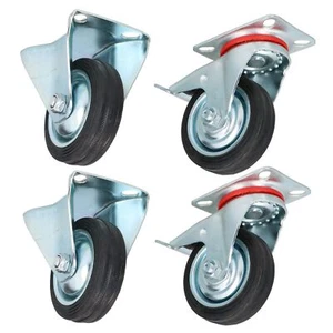 Paquete de 4 ruedas fijas + giratorias de 3" 75 mm con frenos ruedas carro muebles - Imagen 1 de 1