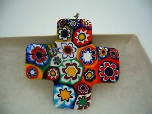 Stunning Millefiore Venetian Art Glass Cross Pendant Vintage - Picture 1 of 2