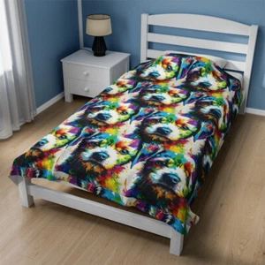 Cute Puppy Dog Color Splatter Velveteen Plush Blanket Gift for dog lover - Picture 1 of 16