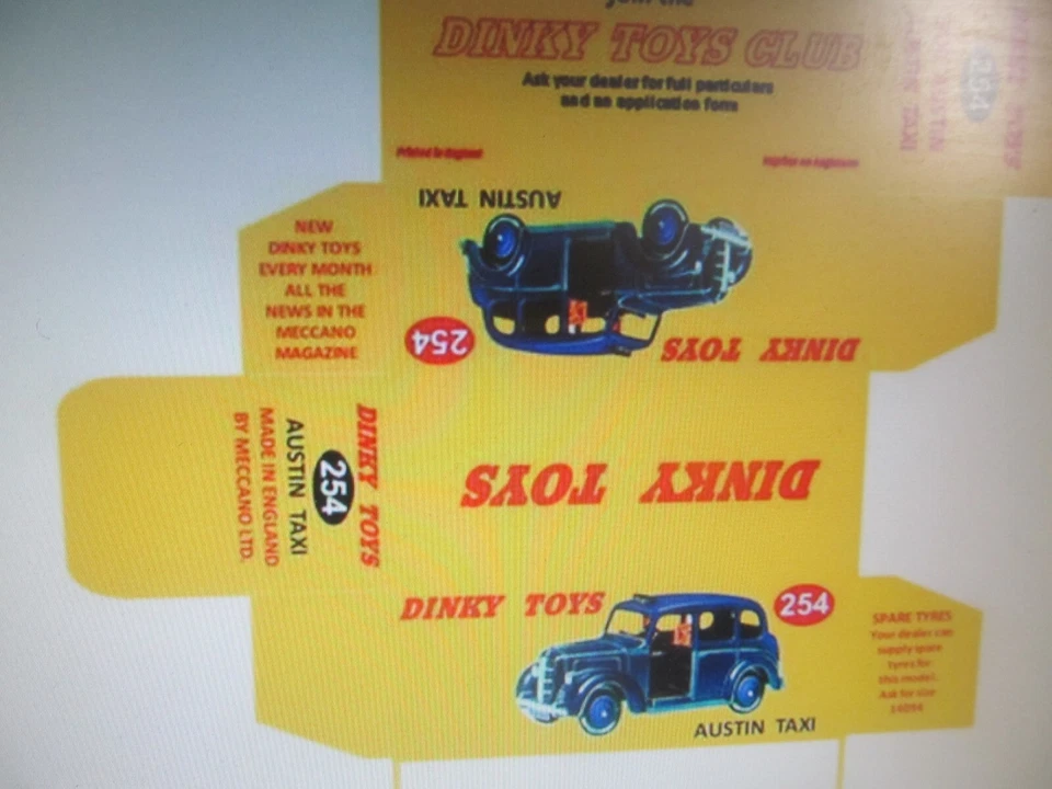 REPRODUCTION DINKY BLUE  AUSTIN TAXI No 254  BOX ONLY - OTHER COLOURS AVAILABLE - Image 1 of 1
