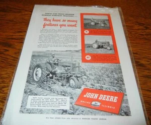 VINTAGE JOHN DEERE TRACTOR MT 1951 PRINT ADVERTISEMENT - Imagen 1 de 2