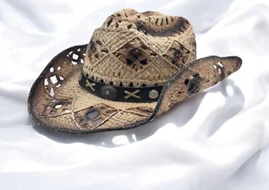 Somher Western Cowgirl Hat Straw Brown Mexico Ombre Antiqued Rodeo Festival Sz L - Picture 1 of 9