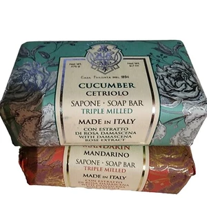 Pair Of 2 La Florentina Made in Italy Cucumber And Mandarin Bath Bar Soaps - Picture 1 of 6