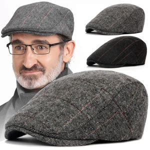 Men Beret Hat Driving Flat Golf Newsboy Cabbie Plaid Wool Winter Summer Cap Sun - Picture 1 of 13