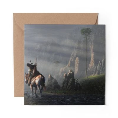 DV DESIGN 1 x Blank Greeting Card Indian Native American Horse Rider #45399