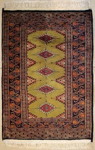 Rugstc 2x3 Bokhara Jaldar Green Area Rug, Hand-Knotted,Geometric with Wool Pile - Picture 1 of 5