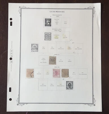 RARO 1867-1872 SELLOS DE LUXEMBURGO #14, 17, 20a, 21 LOTE EN PÁGINA DE ÁLBUM RULETA Foto 1 de 4