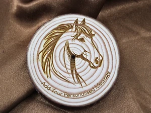 Round Personalised Handmade Horse Face Engraved Wood Slice Coaster - Picture 1 of 5