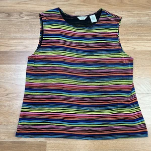 Laura Ashley Sleeveless Blouse Multi-Color Striped Lined Women's Petite Large - Picture 1 of 6