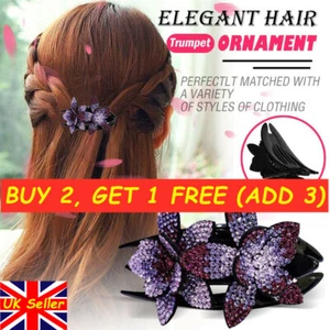Rhinestone Double Flower Hair Clip Hair Dovetail Clip Hairpin Hair Accessory UK - Picture 1 of 21
