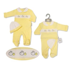 Newborn Baby Sleepsuit Girls Boys Unisex ~ Ducks ~ Lemon ~ NB-0-3-6 Months - Picture 1 of 3