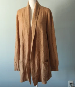 Lord & Taylor 100% Cashmere Size Large Brown Tan Open Cardigan Pockets Soft - Picture 1 of 21
