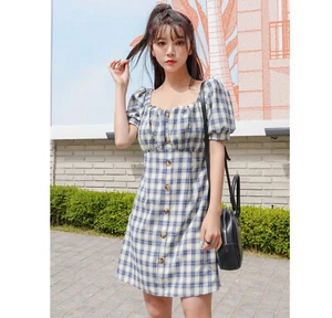 Blue Plaid Button Front Dress Size M/L AU NEW - Picture 1 of 5