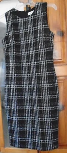 VESTIDO DE VAINA CALVIN KLEIN sin mangas blanco y negro difuso texturizado forrado a cuadros 2 - Imagen 1 de 2