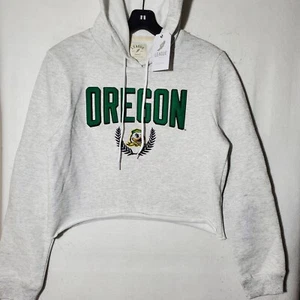 Oregon Ducks Sweatshirt Cropped Hoodie Pullover Gey Women Small Embroidered NWT - Picture 1 of 11