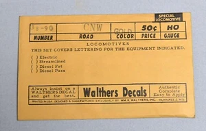 WALTHERS TRAIN DECALS HO GAUGE CHICAGO NORTH WESTERN SPECIAL LOCO GOLD 38-90 - Picture 1 of 1
