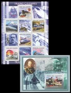 Comoras 2009 MNH MS+SS, tren, ferrocarriles, transporte - Imagen 1 de 1