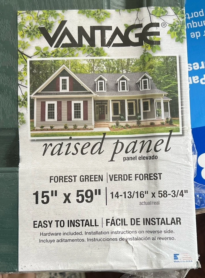 Vantage Raised Panel Forest Green 15” X 59” Vinyl  Shutters-2 Pack - Image 1 of 1