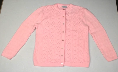 Vintage Cardigan Sweater Cuddle Knit Wintuk Size M 60s Powder Pink Made USA - Image 1 of 4