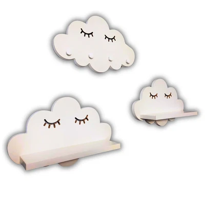 MOLILAND Set: 2x Wolkenregal, 1x Wolkenhänger. Wolken mit Augen für ein Kinderzimmer