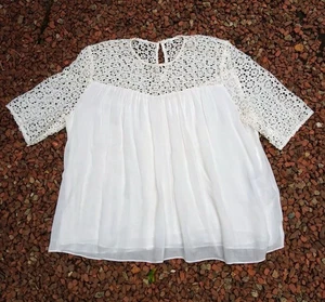 Hallhuber Boho Style Lace Crochet Detail Tunic Top Size M Very Good Condition - Picture 1 of 5