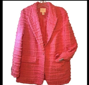 H&M LADIES Textured Weave Blazer PINK MEDIUM BOUCLE CHENILE Tweed Capsule Jacket - Picture 1 of 8