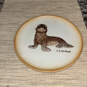 Baby Seal Ceramics Plate 3-D by T. J. Brown Story on Back 1979 Mexico Preowned - Picture 1 of 10